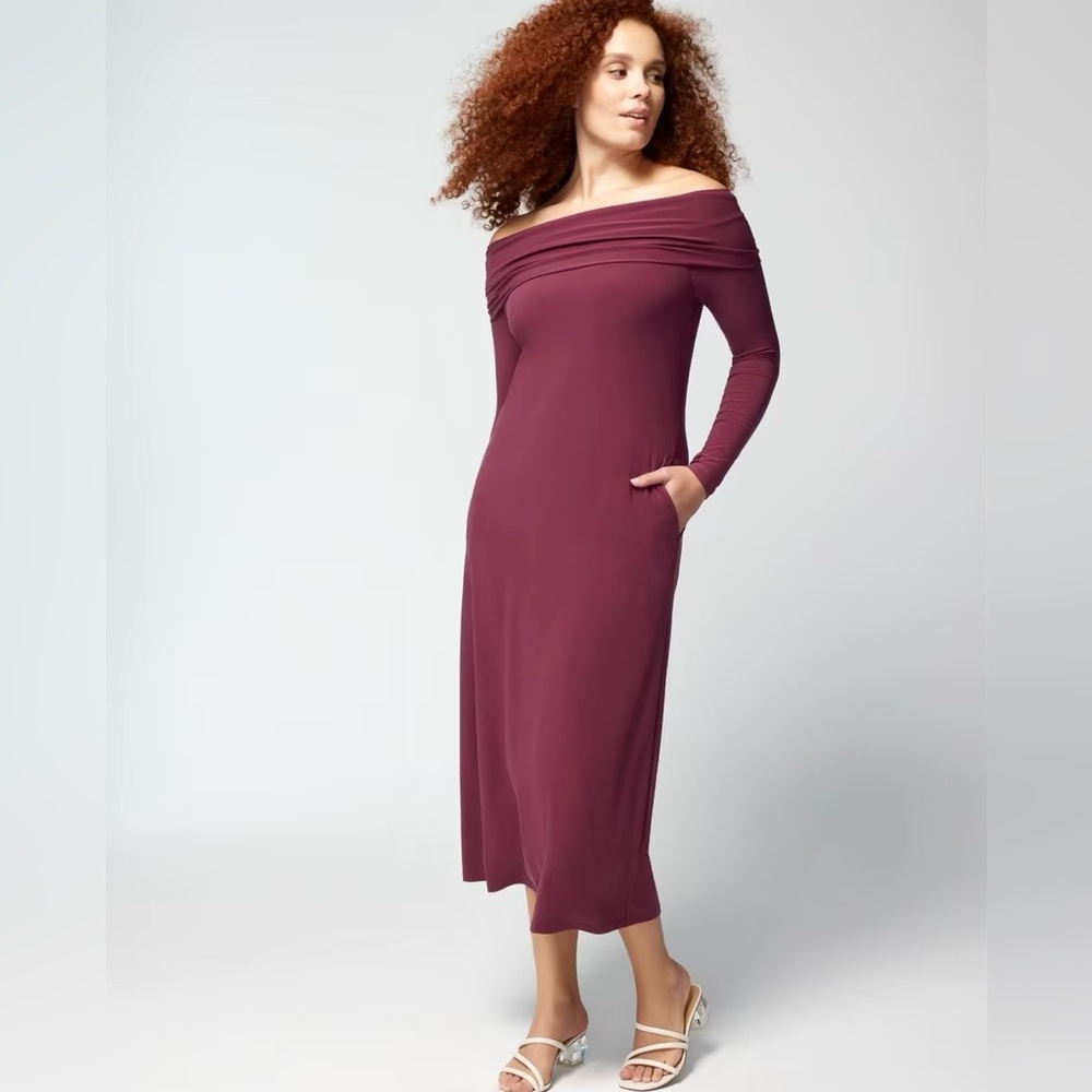 Soma Matte Jersey Midi Bra Dress Women’s Sz M Off Shoulder Long Sleeves Stretch